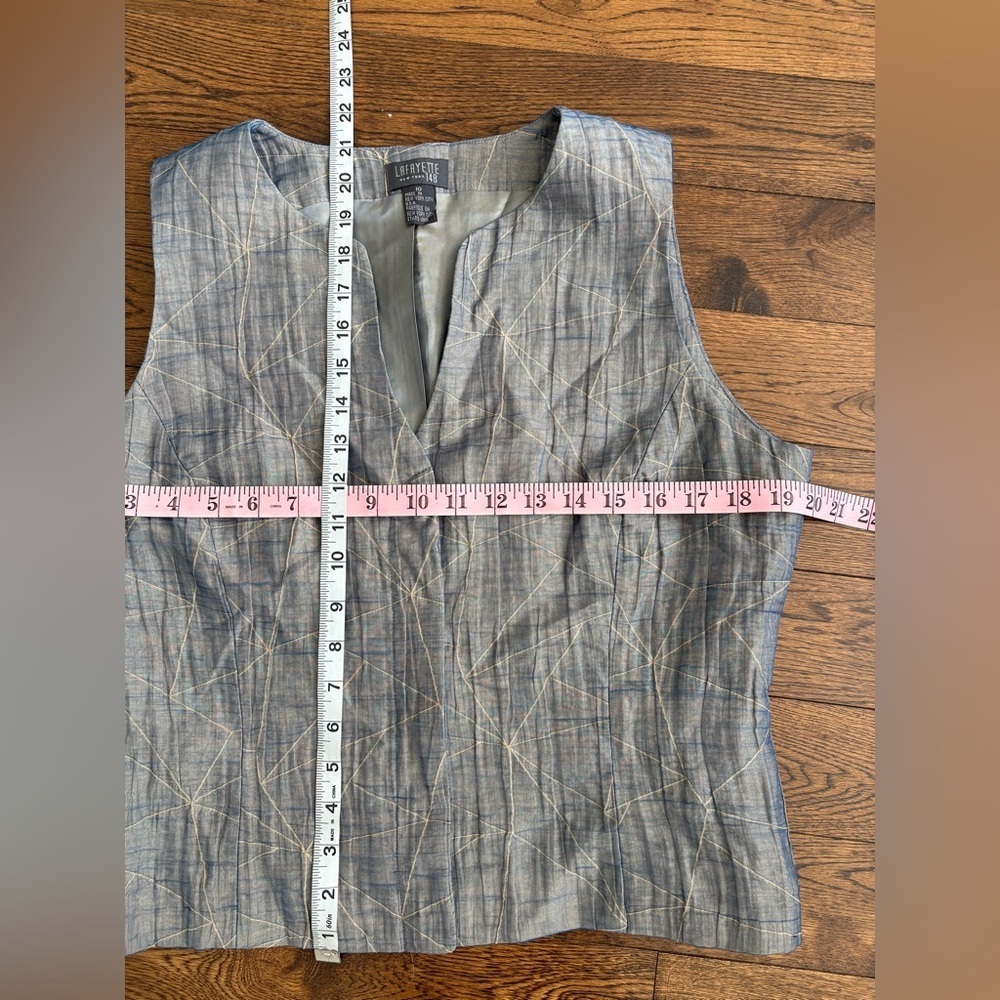 Lafayette 148 New York Linen Blend Gray Sleeveless V-Notch Shell Top Size 10 - Picture 5 of 6
